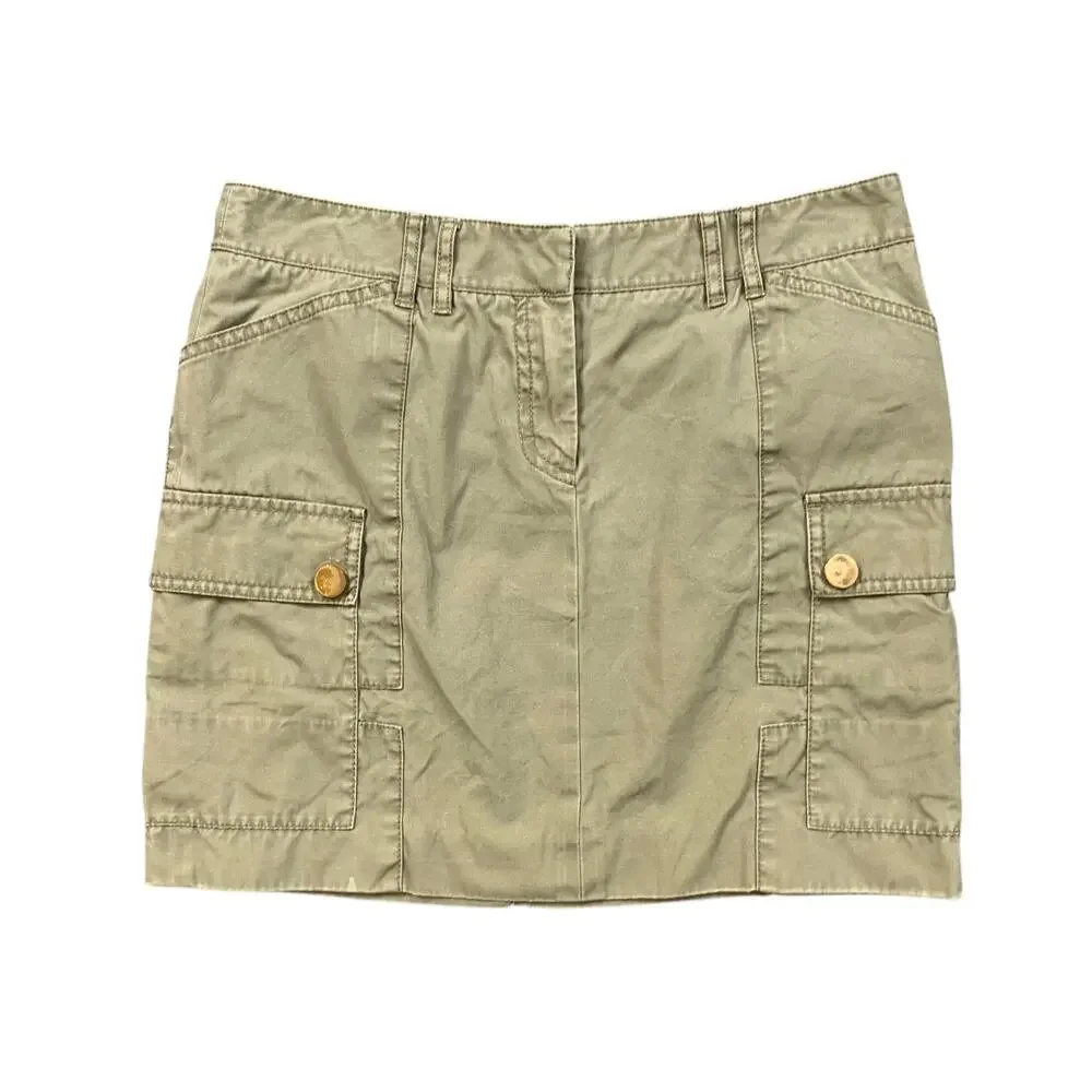 Tory Burch Skirt Womens 2 Herb Khaki Liam Cargo Zip Fly Button Detail Mini *READ